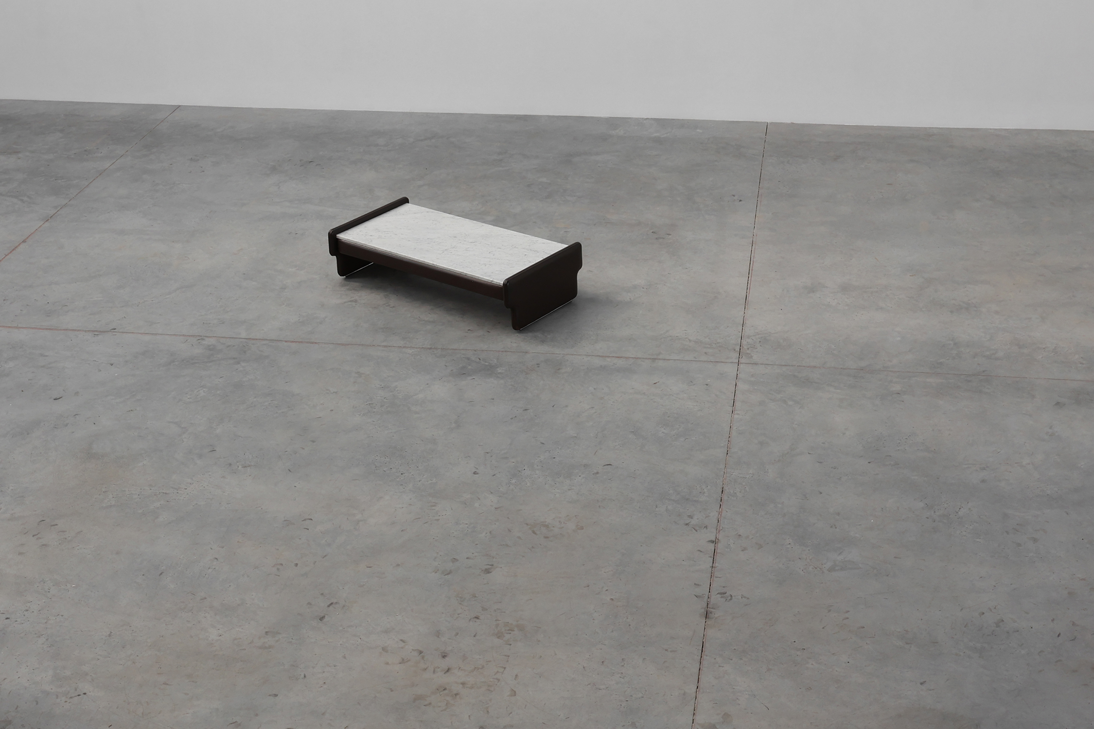 Rectangular Brown leather and Carrara marble coffee table, ca. 1960thumbnail